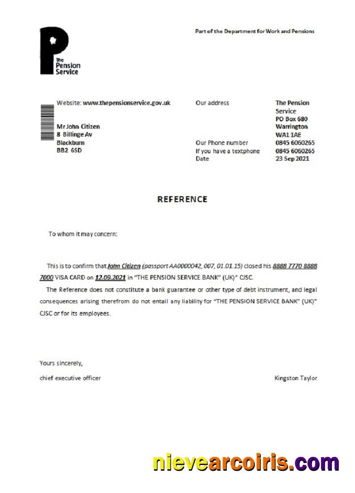 United Kingdom The Pension Service closure reference